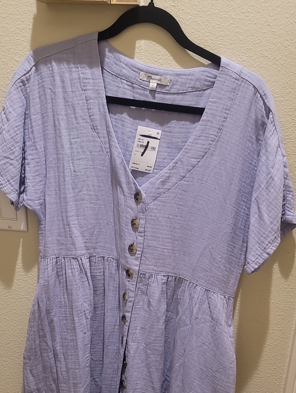 Madewell Light Lavender Button-Front Tunic Top